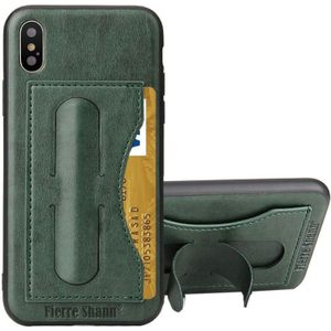 Fierre Shann voor iPhone X volledige beschermende hoes met houder & Card Slot(Green)