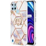 Voor Oppo Realme C21y splitsen marmeren bloempatroon TPU ringhouder (Imperial Crown)