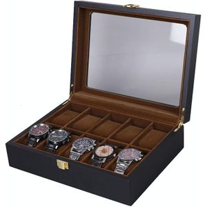 Houten bakverf watch box sieraden opslag display box (10-bit zwart + bruin mat)