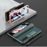 Voor Samsung Galaxy Z FOLD3 5G GKK Magnetisch scharnier Plain lederen telefoon Flip Case met penbox