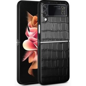 Voor Samsung Galaxy Z Flip4 QIALINO Krokodil Patroon Lederen Telefoon Case (Zwart)
