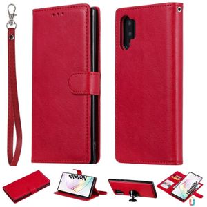 Voor Galaxy Note 10+ Solid Color Horizontal Flip Protective Case met Holder & Card Slots & Wallet & Photo Frame & Lanyard(Red)