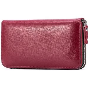 Dames Top-grain lederen portemonnee lange portemonnee tas rits clutch bag (rood)