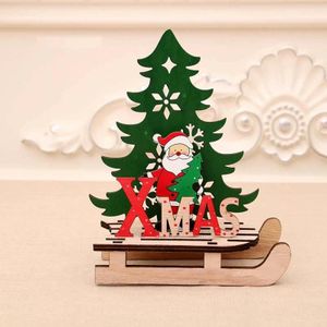 3 PCS kerstversiering kerst geschilderd houten assemblage DIY Slee Auto Decoratie Puzzel Cadeau  Grootte: Groot (Oude Man)