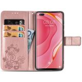 Voor Huawei Nova 7 Pro Vierbladige gesp relif Gesp Mobiele Telefoon Bescherming Lederen Case met Lanyard & Card Slot & Wallet & Bracket Functie(Rose Gold)
