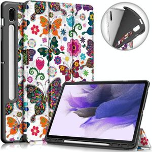 Voor Samsung Galaxy Tab S7 FE 12.4 Inch Geschilderd TPU Horizontale Flip Tablet Lederen Case met 3-voudige houder & slaap / weks-functie