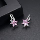 Leuke romantische mooie heldere stenen bloem vorm handige eenvoudige Stud koper Cubic Zirconia oorbellen (roze)