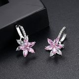 Leuke romantische mooie heldere stenen bloem vorm handige eenvoudige Stud koper Cubic Zirconia oorbellen (roze)