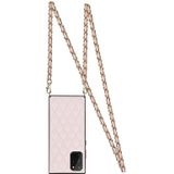 Voor Samsung Galaxy S20 Elegant Rhombic Pattern Microfiber Leather + TPU Shockproof Case met Crossbody Strap Chain (Pink)