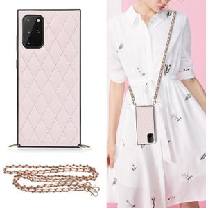 Voor Samsung Galaxy S20 Elegant Rhombic Pattern Microfiber Leather + TPU Shockproof Case met Crossbody Strap Chain (Pink)