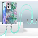 For OPPO Reno7 Pro 5G 2.0mm Airbag Shockproof TPU Phone Case with Lanyard(Ink Green Marble)