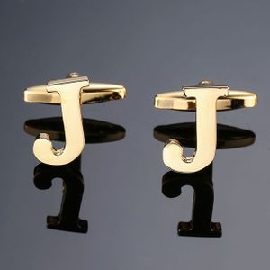 1 paar gouden letters A-Z naam Manchetknopen mannen Frans overhemd Manchetknopen (J)