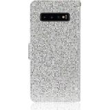 Voor Samsung Galaxy S10 Glitter Powder Horizontale Flip Lederen case met kaartslots & houder & lanyard(zilver)