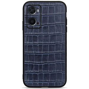 For OPPO A76 Accurate Hole Crocodile Texture Genuine Leather Phone Case(Blue)