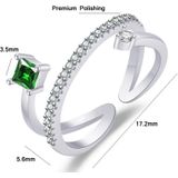 2 stks J356 Dames Emerald Zirkoon Double Micro Setting Open Ring (White Gold)
