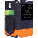Jeans Style Flip lederen hoesje met opbergruimte voor pinpassen opberg vakjes & Oproepweergave ID voor Samsung Galaxy Note III / N9000(Oranje)