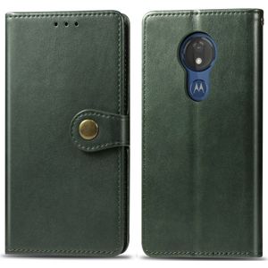 Retro effen kleur lederen gesp mobiele telefoon bescherming lederen draagtas met Lanyard & fotolijstjes & kaartsleuf & portemonnee & beugel functie voor Motorola Moto G7 Play (groen)