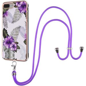 Electroplating Pattern IMD TPU Shockproof Case met neksleutel voor iPhone 8 Plus / 7 Plus (paarse bloem)