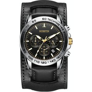 Ochstin 7234 Multifunctioneel zakelijk lederen polspols waterdicht quartz horloge (goud + zwart)