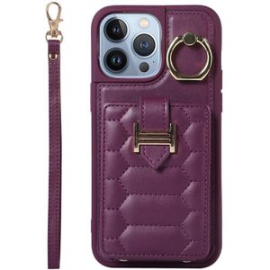 Voor iPhone 13 Pro Max Vertical Card Bag Ring Holder Phone Case met Dual Lanyard