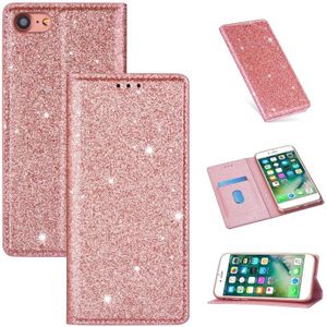 Voor iPhone 8 / 7 Ultradunne Glitter Magnetic Horizontal Flip Leather Case met Holder & Card Slots (Rose Gold)