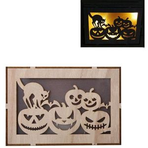 Houten Halloween Heks Pompoen Haunted House LED-verlichting Driedimensionale Ornamenten (JM01499)