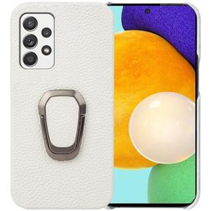 Voor Samsung Galaxy A52 5G Ring Houder Litchi Textuur Lederen Telefoon Case (Wit)