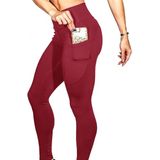 Yoga broek met zakken vrouwen sport leggings jogging training Running leggings stretch hoge elastische Gym Panty's vrouwen legging XL (rood)