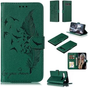 Feather patroon Litchi textuur horizontale Flip lederen draagtas met portemonnee & houder & kaartsleuven voor Galaxy S10 5G (groen)