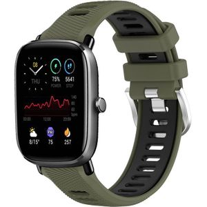 Voor Amazfit GTS 4 Mini 22 mm kruistextuur twee kleuren siliconen stalen gesp horlogeband (legergroen + zwart)