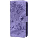 Cartoon Sakura Cat Embossed Leather Case For iPhone 7 Plus / 8 Plus(Purple)