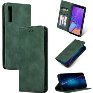 Retro huid voelen Business magnetische horizontale Flip lederen case voor Samsung Galaxy A7 2018 (Army Green)