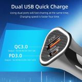 TE-P23 38W PD USB-C / TYPE-C + QC3.0 USB Triangle Car Charger + USB-C / Type-C tot 8 pins Gegevenskabel  lengte: 1m