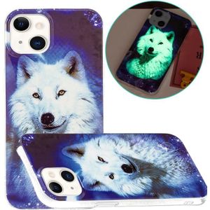 Lichtgevende TPU zachte beschermhoes voor iPhone 13 mini (sterrenhemel wolf)