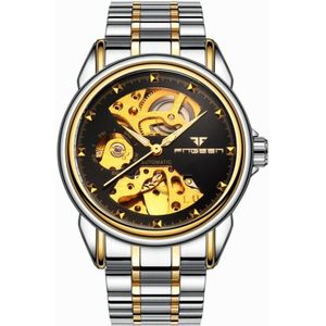 FNGEEN 8818 mannen automatisch mechanisch horloge dubbelzijdig hol horloge (tussen goud zwart oppervlak)