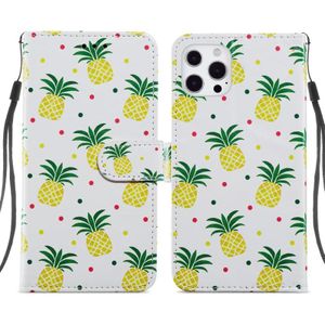 Geschilderd Patroon Horizontale Flip Lederen Case met Houder & Kaart Slots & Fotokader voor iPhone 13 Pro Max (Pineapple)