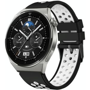 Voor Huawei Watch GT3 Pro 46 mm tweekleurige siliconen horlogeband met rond gat (zwart wit)