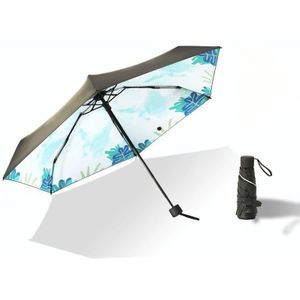 Compacte mini paraplu UV-bescherming zon paraplu zon en regen dual-purpose zwarte lijm paraplu (schattig blad)