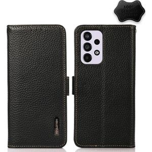 For Samsung Galaxy A33 5G KHAZNEH Side-Magnetic Litchi Genuine Leather RFID Phone Case(Black)