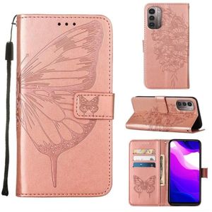 For Nokia G21 / G11 Embossed Butterfly Leather Phone Case(Rose Gold)