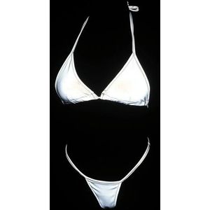 Polyester Effen Kleur Reflecterende Bikini Strappy Split Badpak voor Dames (Kleur: Grijs Maat: S)