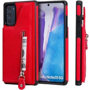 Solid Color Dubbele gesp Rits Schokbestendige beschermhoes voor Samsung Galaxy Note20 (Rood)