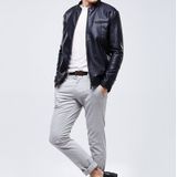 Mannen Slim-fit Washed PU Leather Jacket (Kleur:Black Size:L)