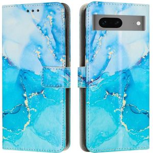 Voor Google Pixel 7 Geschilderd Marmeren Patroon Lederen Telefoonhoes (Blauw Groen)