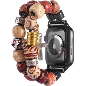 Voor Apple Watch 5 & 4 44mm / 3 & 2 & 1 42mm DIY Printing Wood Bead Bracelet Watchband(Niet verstelbaar)