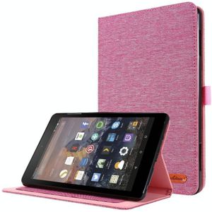 For Amazon Kindle Fire HD 10 2021 Horizontal Flip TPU + Fabric PU Leather Protective Case with Name Card Clip(Rose Red)