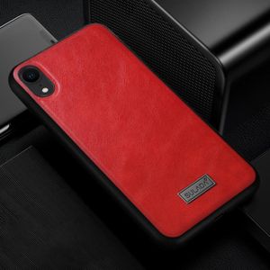SULADA schokbestendig TPU + handgemaakte lederen case voor iPhone XR (rood)