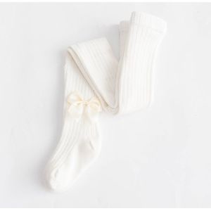 Baby Katoen Leggings Bow Knit Children Panty  Maat:6-8 jaar oud (Wit)