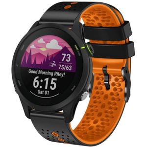 Voor Garmin Forerunner 255 muziek 22 mm geperforeerde tweekleurige siliconen horlogeband (zwart + oranje)