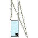 Elegant Rhombic Pattern Microfiber Leather + TPU Shockproof Case met Crossbody Strap Chain voor iPhone 11 Pro (Blauw)